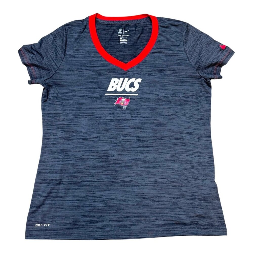 Nike NFL Tampa Bay Buccaneers Bucs Tshirt Womens Dri-Fit Tee Large Gray V-Neck